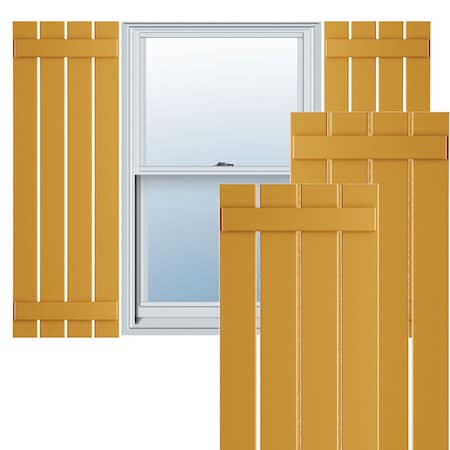 True Fit PVC, Four Board Spaced Board-n-Batten Shutters, Turmeric , 23W X 58H